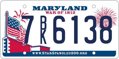 MD license plate 7BK6138