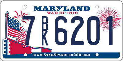 MD license plate 7BK6201