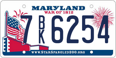 MD license plate 7BK6254