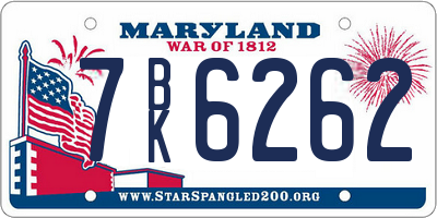 MD license plate 7BK6262