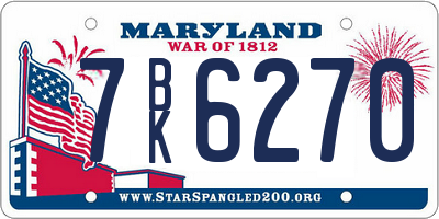 MD license plate 7BK6270