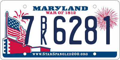 MD license plate 7BK6281