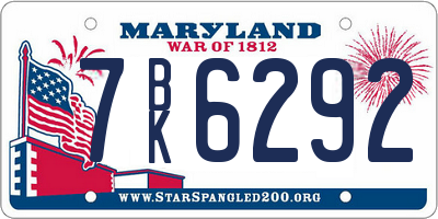 MD license plate 7BK6292
