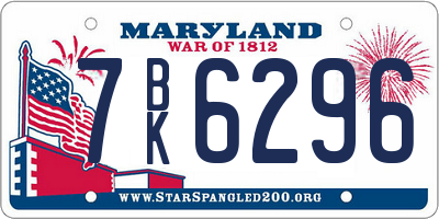 MD license plate 7BK6296