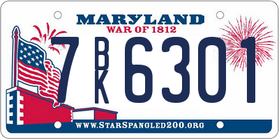 MD license plate 7BK6301