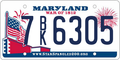 MD license plate 7BK6305