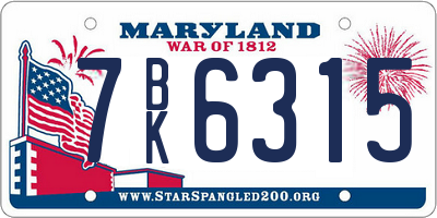 MD license plate 7BK6315