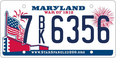 MD license plate 7BK6356