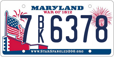 MD license plate 7BK6378