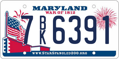 MD license plate 7BK6391