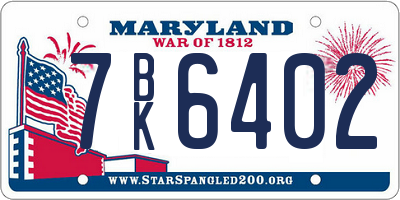 MD license plate 7BK6402