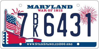 MD license plate 7BK6431