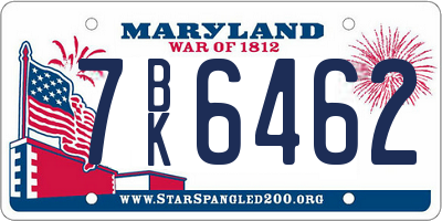 MD license plate 7BK6462