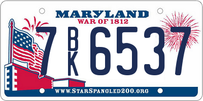 MD license plate 7BK6537