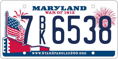 MD license plate 7BK6538