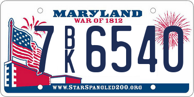 MD license plate 7BK6540