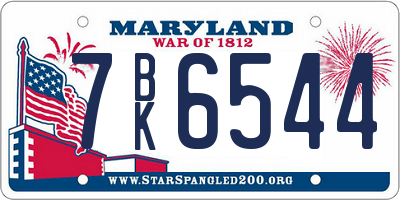 MD license plate 7BK6544