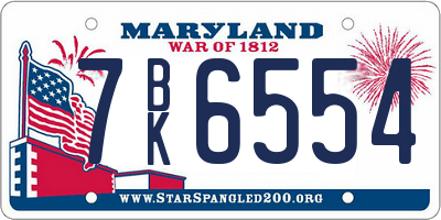 MD license plate 7BK6554
