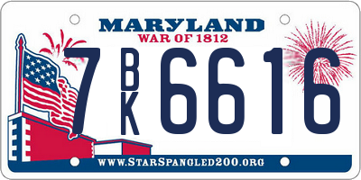 MD license plate 7BK6616