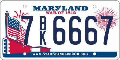 MD license plate 7BK6667