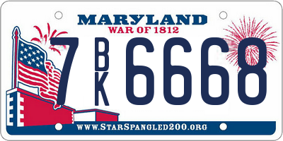 MD license plate 7BK6668