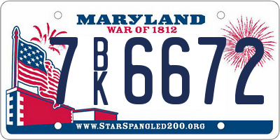 MD license plate 7BK6672