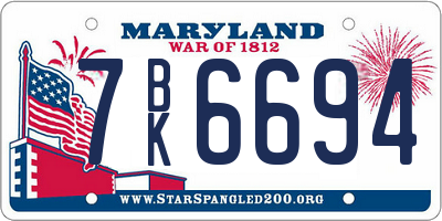 MD license plate 7BK6694
