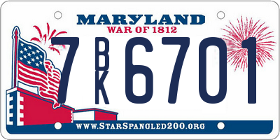 MD license plate 7BK6701