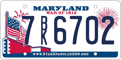 MD license plate 7BK6702