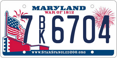 MD license plate 7BK6704