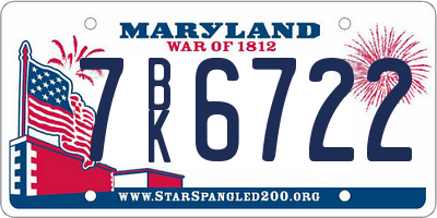 MD license plate 7BK6722