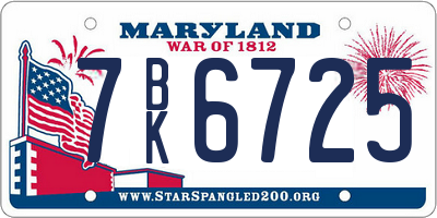 MD license plate 7BK6725