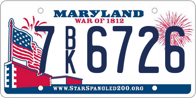 MD license plate 7BK6726