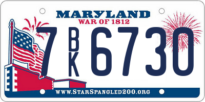 MD license plate 7BK6730