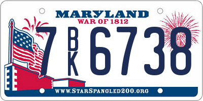 MD license plate 7BK6738