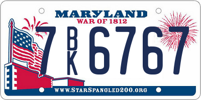 MD license plate 7BK6767