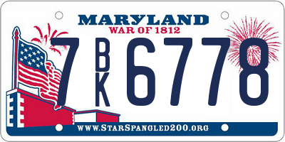 MD license plate 7BK6778