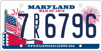 MD license plate 7BK6796