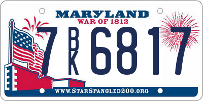 MD license plate 7BK6817