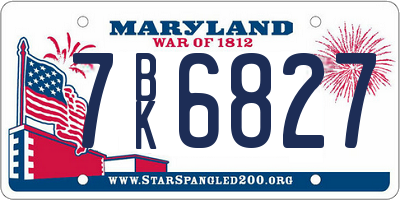 MD license plate 7BK6827