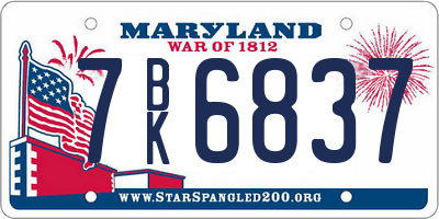 MD license plate 7BK6837