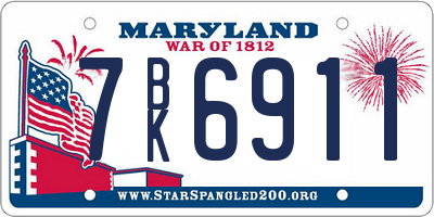 MD license plate 7BK6911