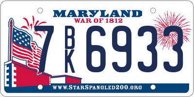 MD license plate 7BK6933