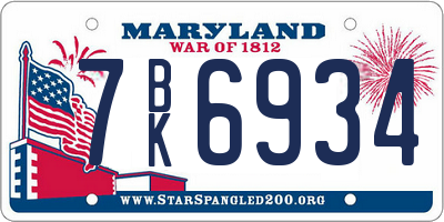 MD license plate 7BK6934