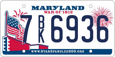 MD license plate 7BK6936