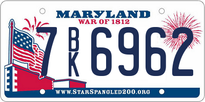 MD license plate 7BK6962