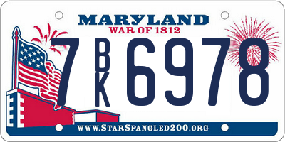 MD license plate 7BK6978