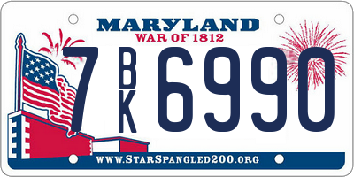 MD license plate 7BK6990