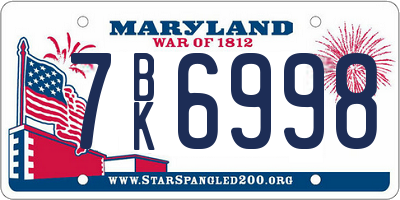 MD license plate 7BK6998