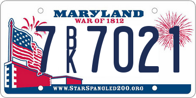 MD license plate 7BK7021